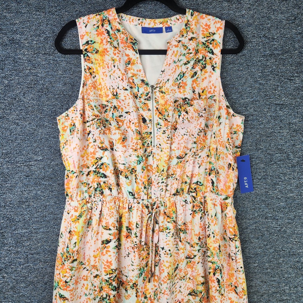 APT.9 Colorful Print‎ 1/4 Zip Pocket Sleeveless Dress L - Picture 1 of 9